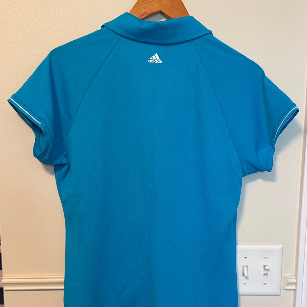 adidas Women's Teal Athletic Polo with White Trim - Picture 2 of 5